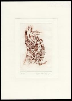 Hermina Horváth met een gesigneerd grafisch kunstwerk