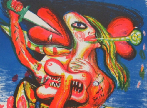 Belgische graficus Fred Bervoets met een kleurenlitho