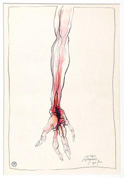 Hugo Heyens met een schilderij uit 1974