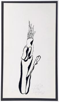 Hugo Heyens met een schilderij uit 1974