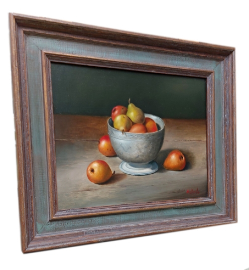 Stilleven, Fijn kommetje met fruit op tafel 1990