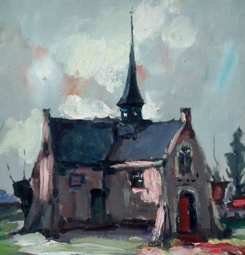 Olieverfschilderij van H J Pauwels Kerkje