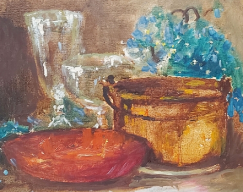 Olieverfschilderij van H J Pauwels van een Impressionistisch stilleven