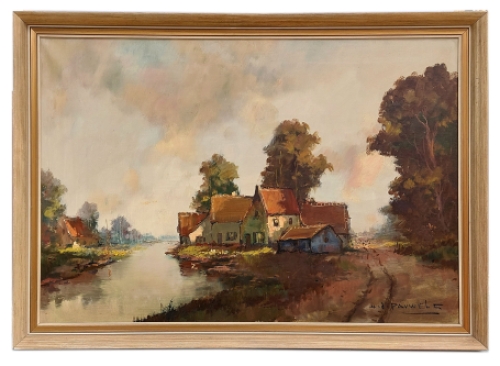 Landschapsschilderij van Belgische schilder Henri Joseph Pauwels op canvas