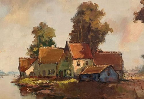 Landschapsschilderij van een bosgezicht geschilderd door H.J. Pauwels