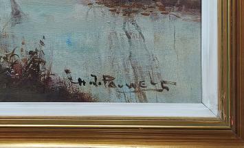 Boerderij in de herfst langs de stroom