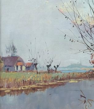 Herfstlandschap, boerderij aan het ven