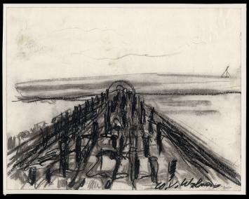 Pier in de Noordzee getekend door Henri Victor Wolvens