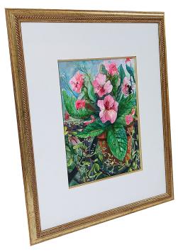 Aquarel, Bloemen met lieveheersbeestje en hommel