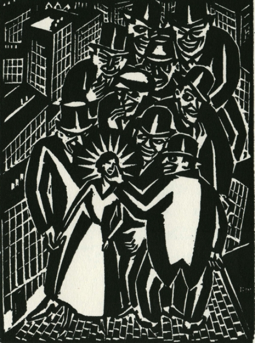 Kleine gesigneerde houtsnede van F. Masereel