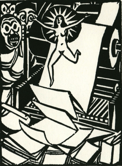 Kleine gesigneerde houtsnede van Frans Masereel