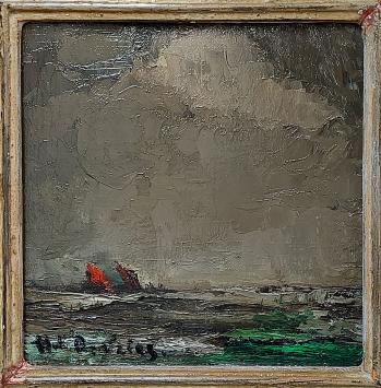 Kunstwerkje van Hubert De Vries, boten op zee