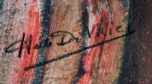 De Vries Hubert met een litho van clowns in het circus