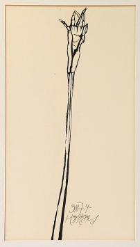 Hugo Heyens met een kunstwerk uit 1974