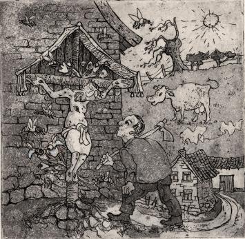 Sjef Hutschemakers met een kleine ets