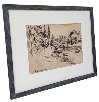 Houtskooltekening, Bruggetje over de beek in het park