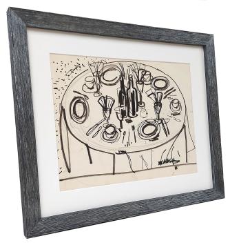 Tekening, gedekte tafel voor ons vier