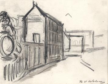 Straataanzicht getekend door Henri Victor Wolvens