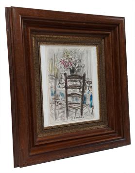 Tekening, de gedekte tafel met stoel