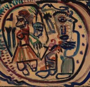 Willem van Hecke met een werk uit 1949