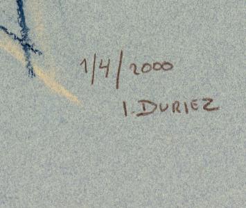 Irénée Duriez met een tekening uit 2000