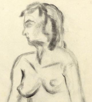 Houtskooltekening, zittend naakt 2/4/2000