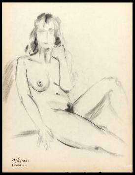 Tekening van Irénée Duriez, naakte vrouw