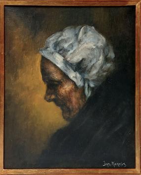Ignace Kennis met een schilderij oud vrouwtje
