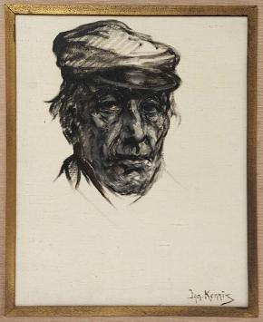 Ignace Kennis met een schilderij van man met pet