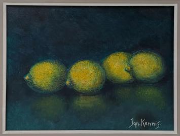 Ignace Kennis met een olieverfschilderij op doek