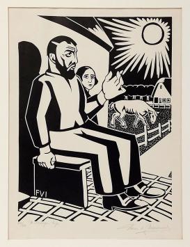 Gesigneerde houtsnede van Frans Van Immerseel