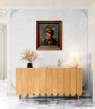 Krachtige karakter kop, de boer met pet en pijp