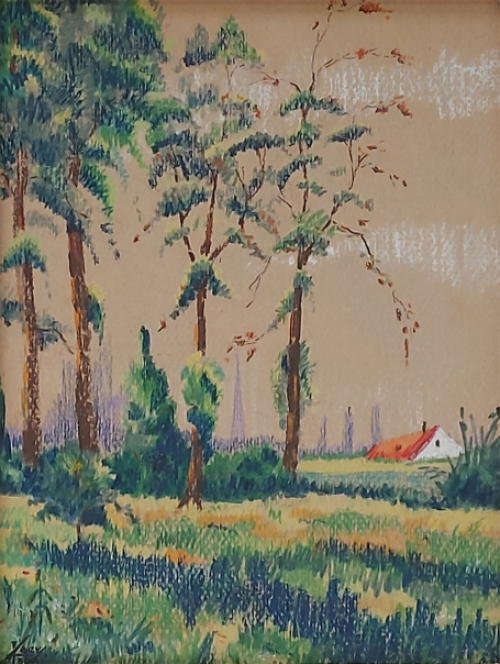 Isi Saeys of Isidore Saeys met een kunstwerkje 