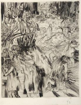 Belgische etser Jacques Boonen met een ets in kader