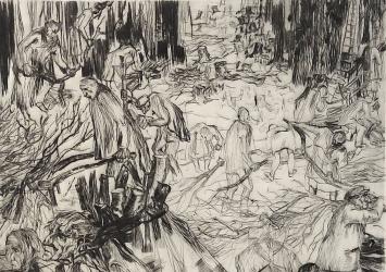 Mensen aan het werk in het bos