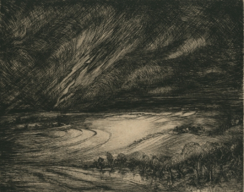 Belgische etser Jacques Boonen met een ets van Onweer