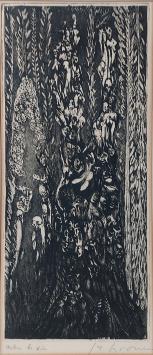 Belgische etser Jacques Boonen met een ets in kader