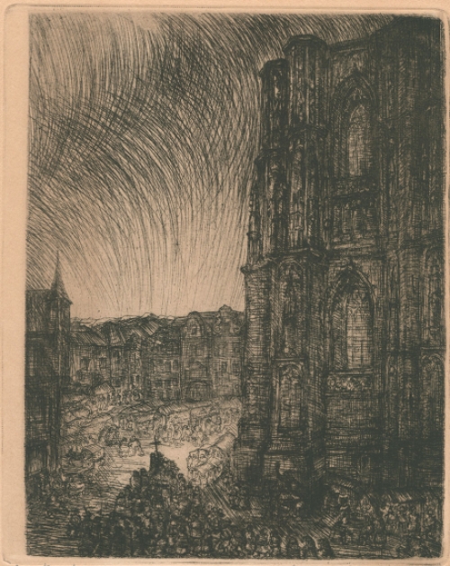 Belgische etser Jacques Boonen met St Pieters, ets