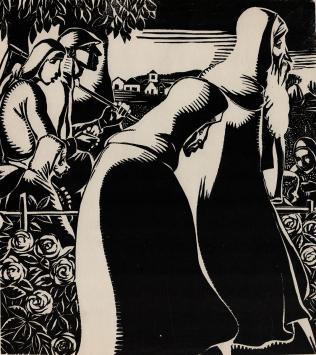 Linocut van de Belgische kunstenaar Jan Frans Cantré uit Gent