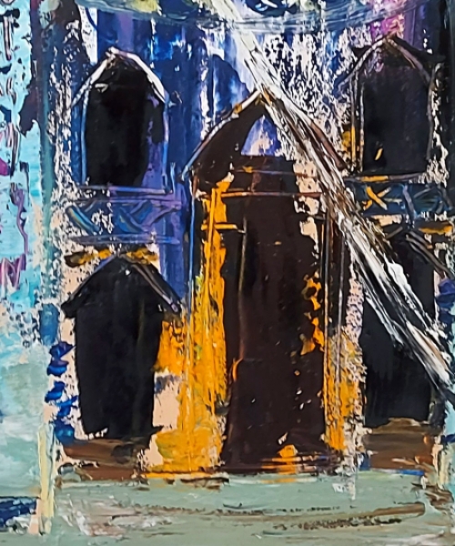 Jack Godderis met een expressionistisch kunstwerkje