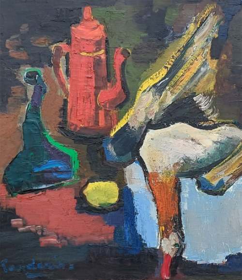 Jack Godderis met een expressionistisch kunstwerk