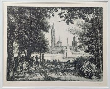 Originele grote gesigneerde ets van de Belgische etser Jaak Gorus