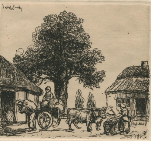 Droge naald ets van de Belgische kunstenaar Jacob Smits