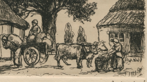 J. Smits met een gesigneerde ets op Japans papier