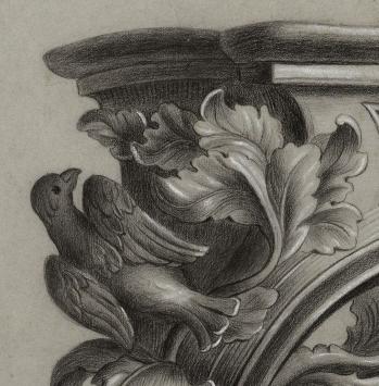 Acanthus bladeren en een vogeltje