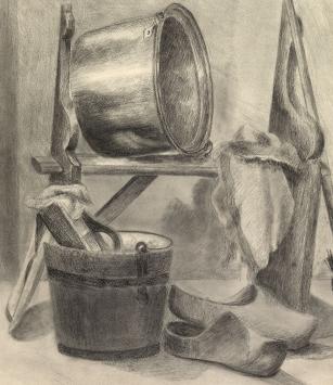 Nederlandse kunstenaar J. Storm met een stilleven