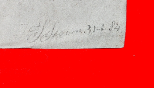 Nederlandse kunstenaar J. Storm met een tekening uit 1884