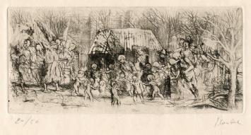 Kleine gravure van de Belgische graficus Jules Van Ael