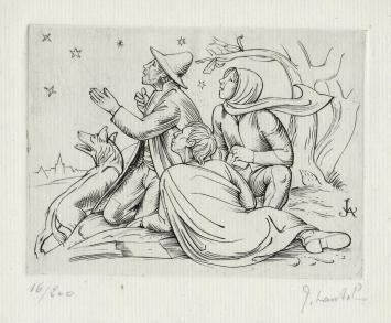 Kleine gravure van de Belgische graficus Jules Van Ael