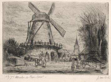 Molen in Boechout, een ets van Jules Van Ael